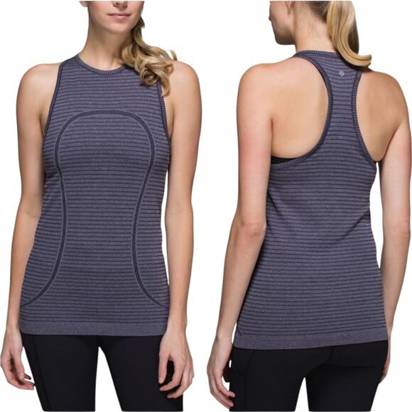Lululemon Swiftly Tech Tank Rugby Stripe Tonal Heathered Black Grape – Sz S (4-6 - Picture 1 of 5